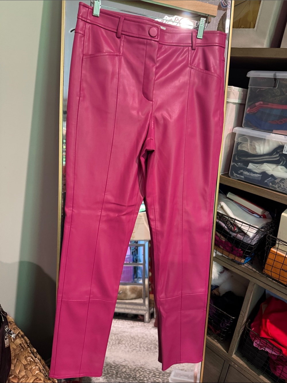 Milly Fuchsia Faux Leather Ankle Jeans